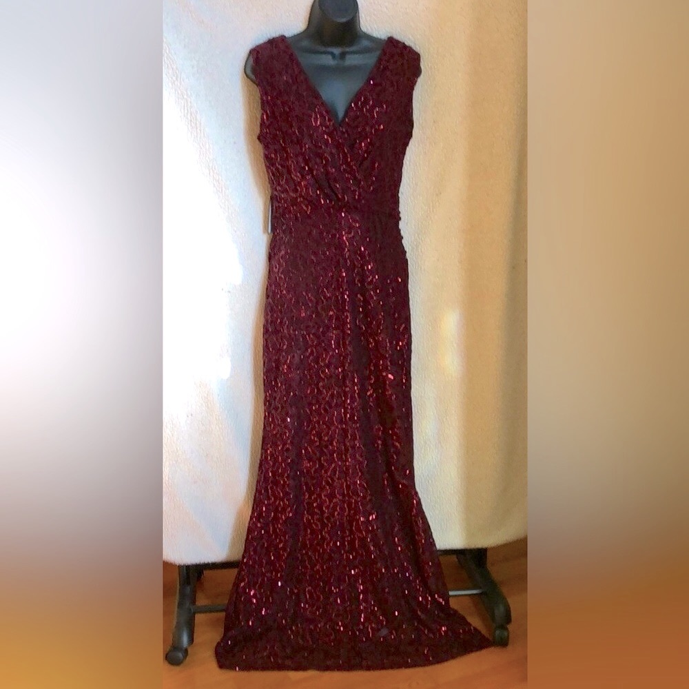 Elegant Burgundy Sequin Gown